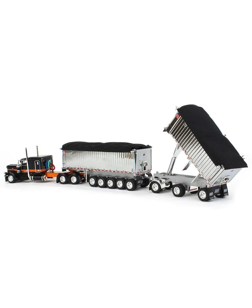 1/64 Black/Orange/Chrome Peterbilt 389 w/ Chrome East Genesis Ii End Dump Trailers, Dcp by First Gear