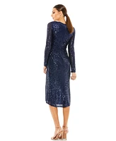 Mac Duggal Women's Ieena Long Sleeve Sequined Midi Dress