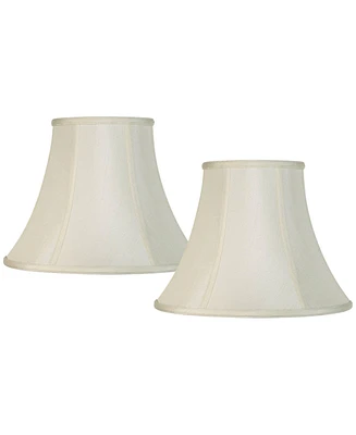 Set of 2 Creme Medium Bell Lamp Shades 7" Top x 14" Bottom x 11" High Replacement with Harp and Finial - Imperial Shade