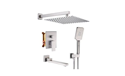 Casainc 10" Inch Wall Mounted Square Shower System Set with Handheld Spray & Tub Spout
