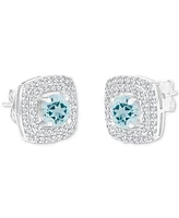 Gemstone & Lab-Grown White Sapphire (5/8 ct. t.w.) Square Halo Birthstone Stud Earrings Sterling Silver