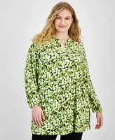 Anne Klein Plus Printed Blouson-Sleeve Tunic