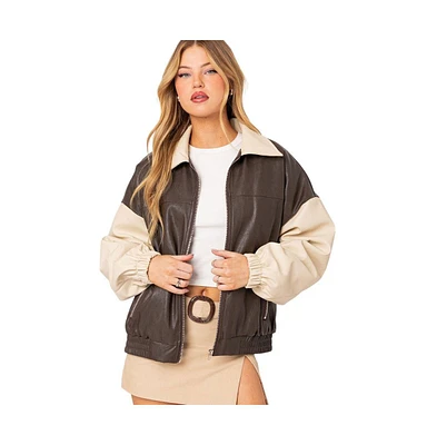 Women's Two tone faux leather bomber jacket
