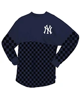 Women's Spirit Jersey Navy New York Yankees Checker Print Long Sleeve T-Shirt