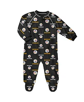 Baby Boys and Girls Black Pittsburgh Steelers Allover Print Raglan Full-Zip Jumper