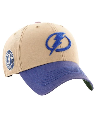 Men's '47 Brand Khaki, Blue Distressed Tampa Bay Lightning Dusted Sedgwick Mvp Adjustable Hat