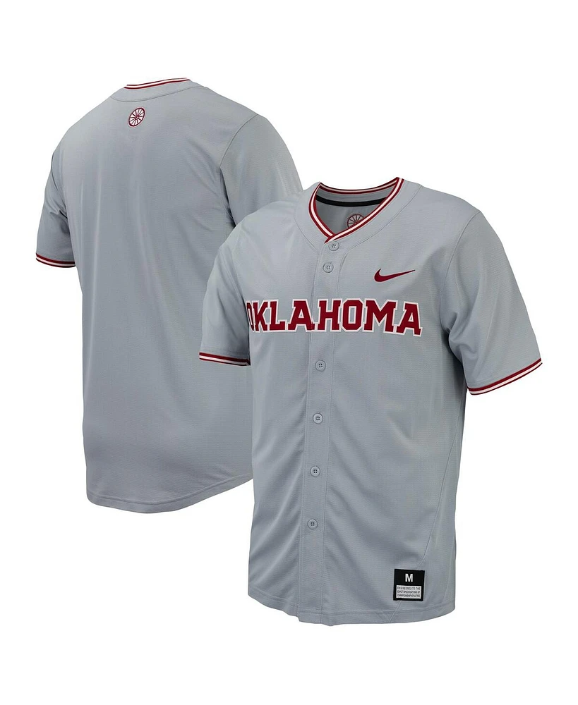 Men's Nike Gray Oklahoma Sooners Replica Full-Button Baseball Jersey