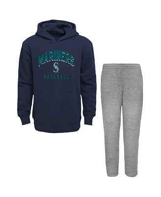 Baby Boys and Girls Navy, Heather Gray Seattle Mariners Play by Pullover Hoodie Pants Set