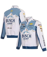 Men's Jh Design White Ross Chastain Busch Light Twill Driver Uniform Full-Snap Jacket