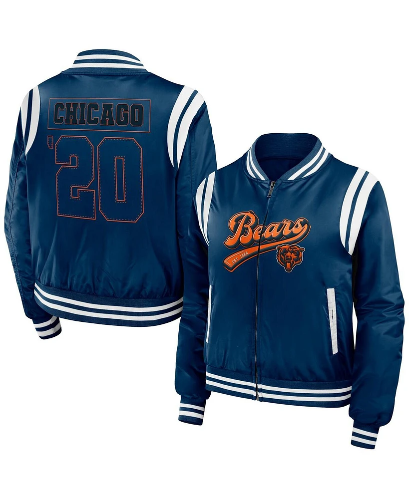 Women's Wear by Erin Andrews Navy Chicago Bears Bomber Full-Snap Jacket