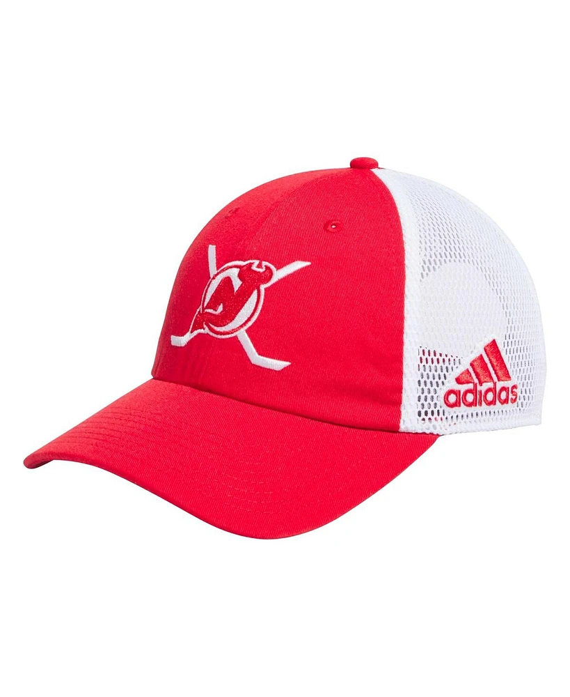 Men's adidas Red, White New Jersey Devils Cross Sticks Trucker Adjustable Hat