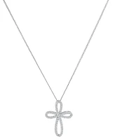 Diamond Curved Openwork Cross 18" Pendant Necklace (1/2 ct. t.w.) in Sterling Silver