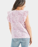 Style & Co Petite Wind Leaf Flutter-Sleeve Top, Created for Macy's