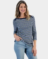 Style & Co Women's Pima Cotton Striped 3/4-Sleeve Top, Created for Macy's