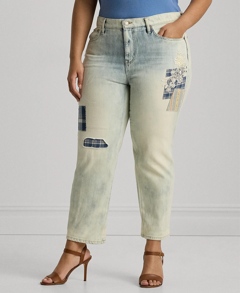 Lauren Ralph Plus Mid-Rise Tapered Patchwork Jeans