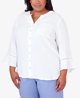 Alfred Dunner Plus Size Summer Breeze Button Down Gauze Top