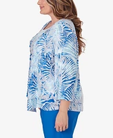 Alfred Dunner Plus Size Neptune Beach Seashell Embellished Top with Necklace