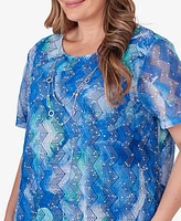 Alfred Dunner Plus Size Neptune Beach Tie Dye Textured Top with Necklace