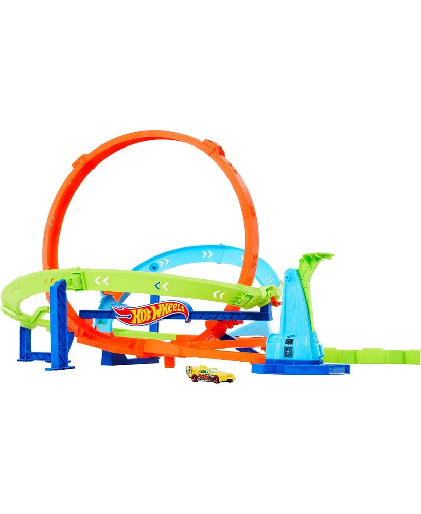 Hot Wheels Action Loop Cyclone Challenge Track Set with 1:64 Scale Toy Car, Easy Storage