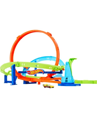 Hot Wheels Action Loop Cyclone Challenge Track Set with 1:64 Scale Toy Car, Easy Storage