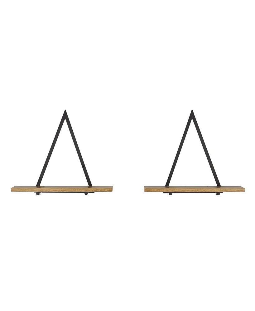 Danya B Contemporary Decorative Triangle Accent Wall Shelf, Reversible Configuration, Metal with Walnut Finish Ledge