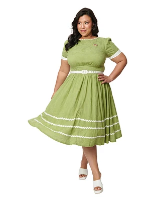 Plus Size Boatneck Ricrac Swing Dress