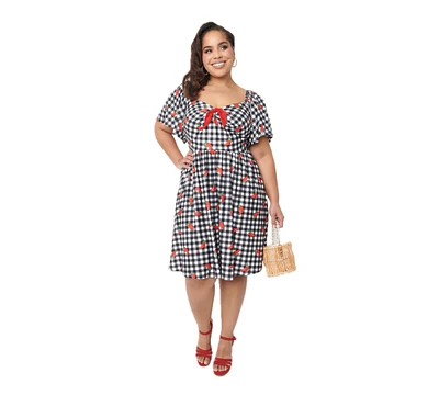 Unique Vintage Plus Black & White Chili Pepper Gingham Swing Dress