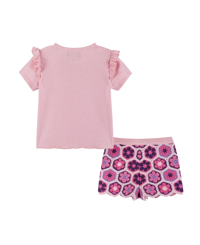 Toddler/Child Girls Pink Crochet Top & Woven Short Set