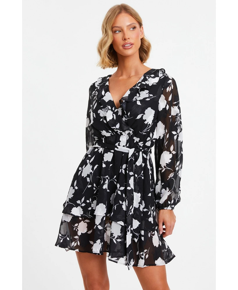 Quiz Women's Floral Long Sleeve Skater Dress