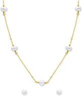 Two-Pc. Set White Cultured Freshwater Pearl (6mm) Collar Necklace & Stud Earrings 18k gold