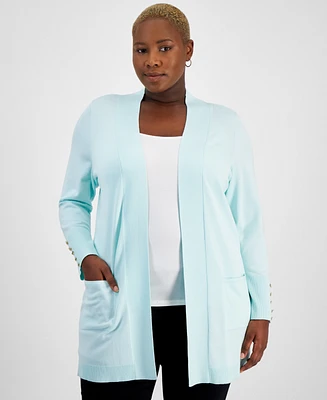 Jm Collection Plus Open-Front Long-Sleeve Cardigan, Created for Macy's