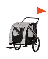 Aosom 2-In-1 Dog Bike Trailer Pet Stroller with Universal Wheel Reflector Flag Grey