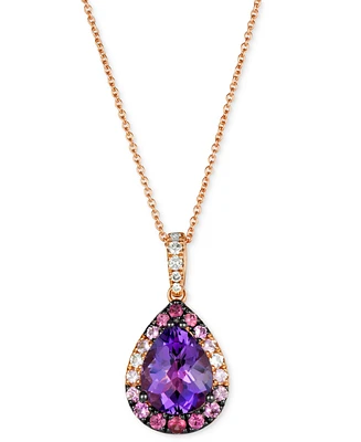 Le Vian Multi-Gemstone (2-1/5 ct. t.w.) & Nude Diamond (1/6 ct. t.w.) Pear Halo Adjustable 20" Pendant Necklace in 14k Rose Gold