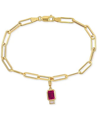 Lab-Grown Ruby (1-1/3 ct. t.w.) & Lab-Grown White Sapphire (1/6 ct. t.w.) Single Charm Link Bracelet in Gold-Plated Sterling Silver