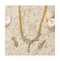 Sohi Women's Gold Stone Leaf Necklace And Earrings (Set Of 2)