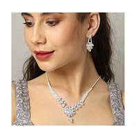 Sohi Women's Silver Bling Stone Necklace And Earrings (Set Of 2)