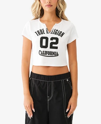 True Religion Women's Logo Notch Crop T-shirt