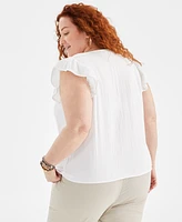 Style & Co Plus Size Flutter-Sleeve V-Neck Top, Created for Macy's