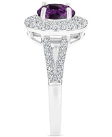 Amethyst (1-1/5 ct. t.w.) & Lab-Grown White Sapphire (5/8 Halo Birthstone Ring Sterling Silver (Also Additional Birthstones)