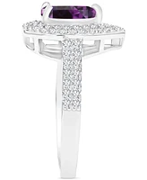 Amethyst (3/4 ct. t.w.) & Lab-Grown White Sapphire Teardrop Halo Birthstone Ring Sterling Silver (Also Additional Birthstones)