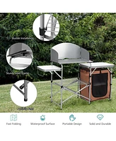 Foldable Outdoor Bbq Portable Grilling Table With Windscreen Bag