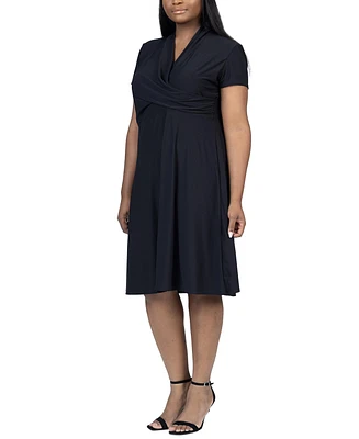 24seven Comfort Apparel Plus Short Sleeve Rouched Wrap Dress