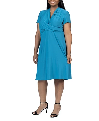 24seven Comfort Apparel Plus Size Short Sleeve Rouched Wrap Dress