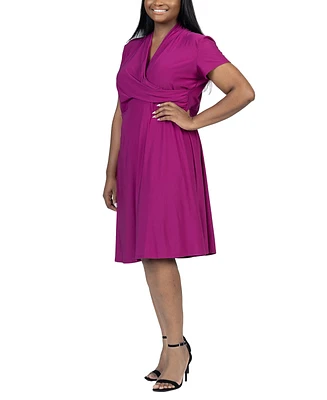 24seven Comfort Apparel Plus Short Sleeve Rouched Wrap Dress