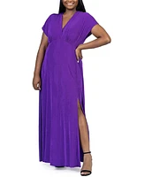 24seven Comfort Apparel Plus Size Front Slit Empire Waist Maxi Dress