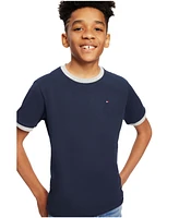 Tommy Hilfiger Big Boys Contrast Trim Embroidered Logo Ken Tee