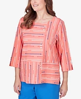 Alfred Dunner Women's Neptune Beach Geometric Blouse with Button Details