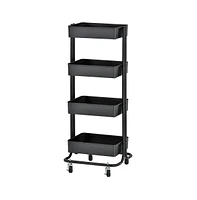 ECR4Kids 4-Tier Metal Rolling Utility Cart, Multipurpose Storage, Black