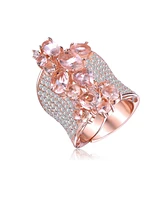 Genevive Sterling Silver 18K Rose Gold Plated with Pink Wide Band Accent Ring