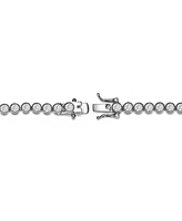 Stylish Sterling Silver with White Gold Plated Clear Round Cubic Zirconia Milgrain Bezel Tennis Bracelet